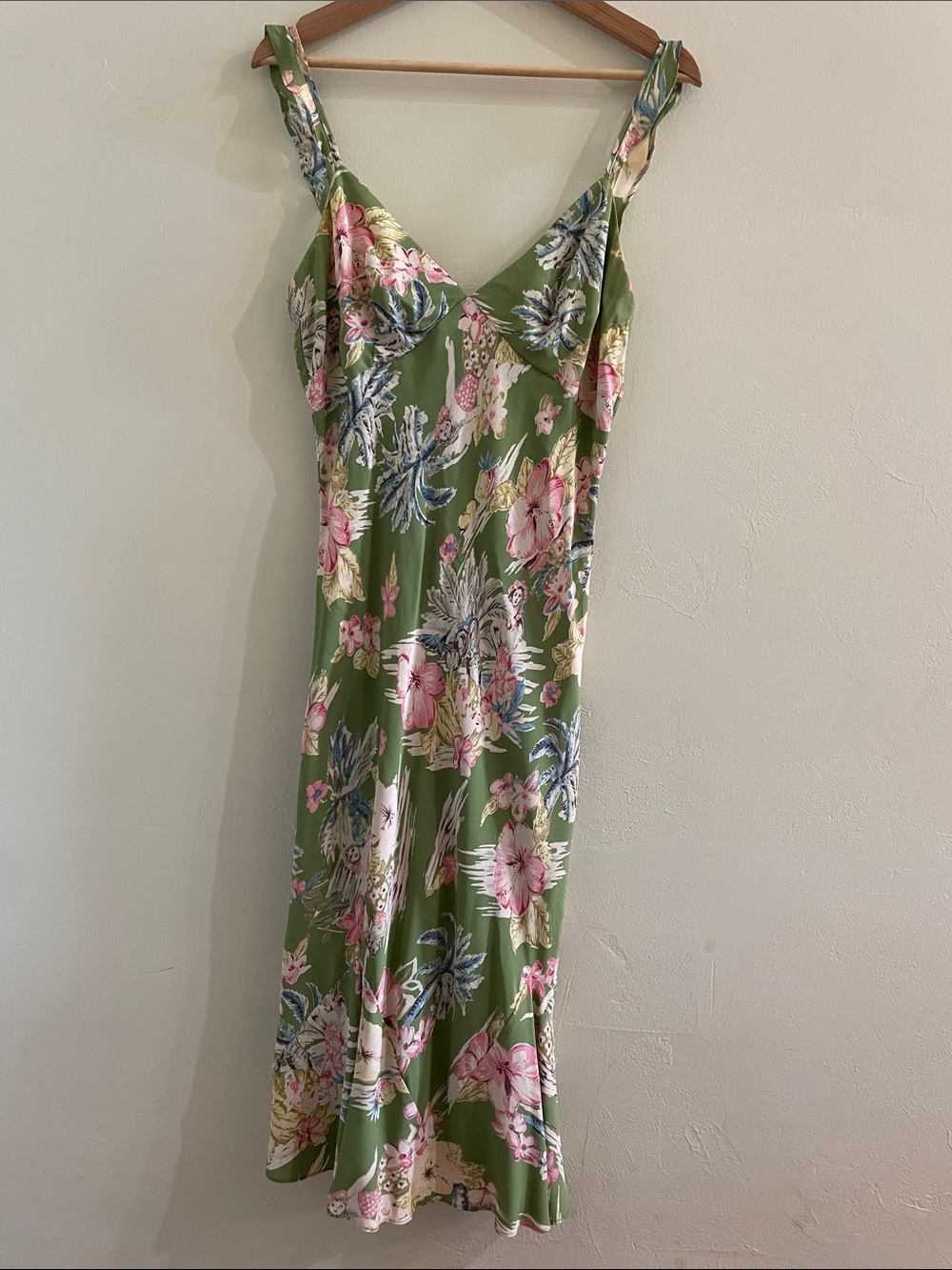 Vintage Mica Green Floral tropical Slip Dress size 4